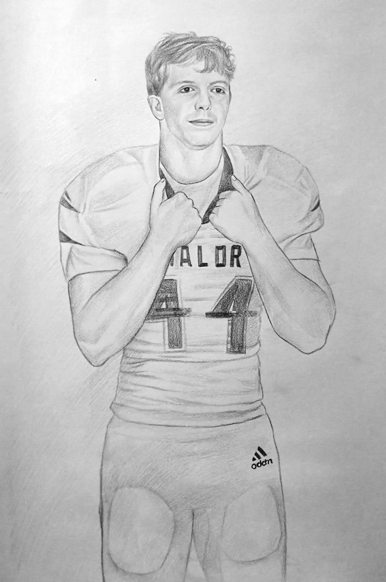 A smooth pencil drawing of a football player.