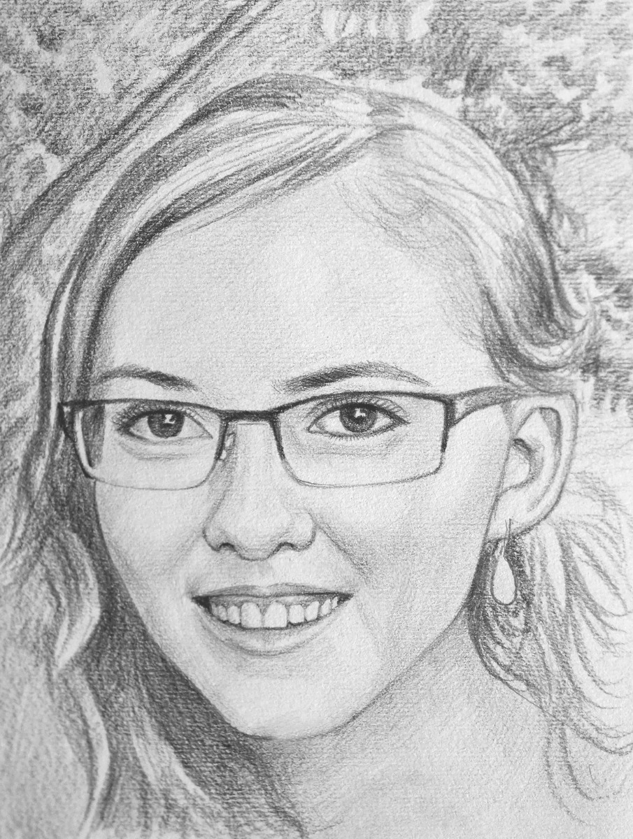 A smooth pencil art of a woman wearing glasses, perfect for valentine's day.