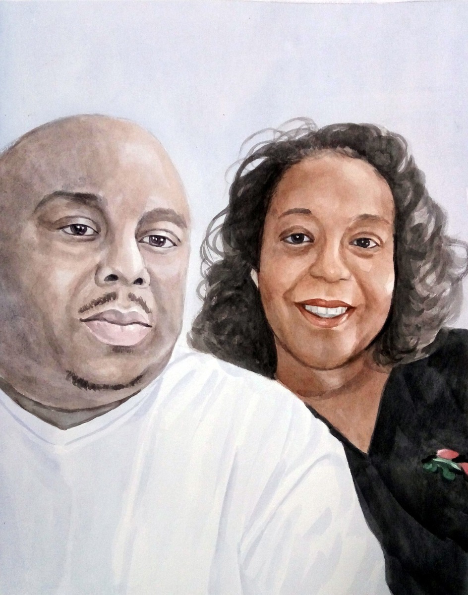 Watercolor couple portrait.