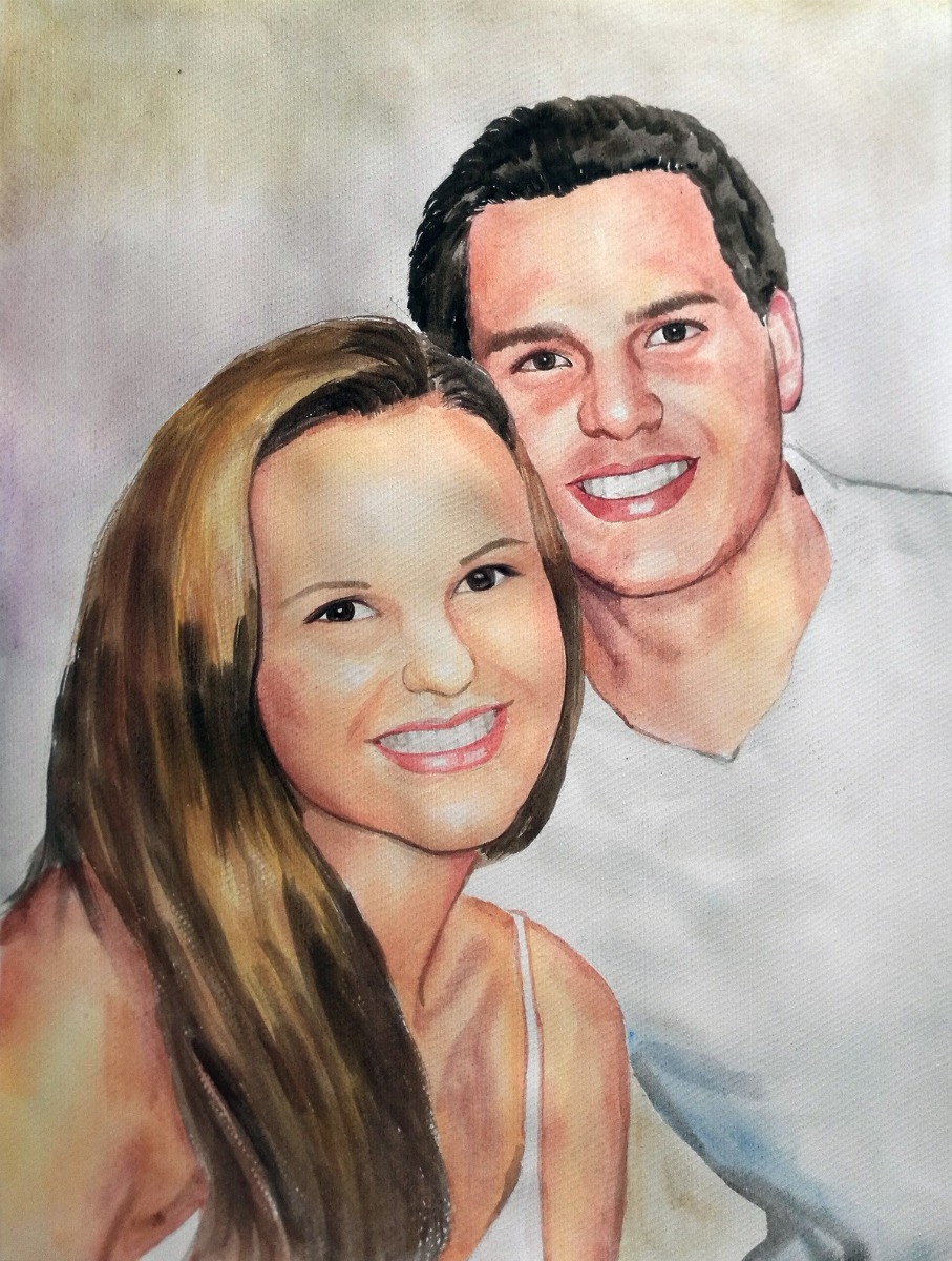 A watercolor couple portrait.