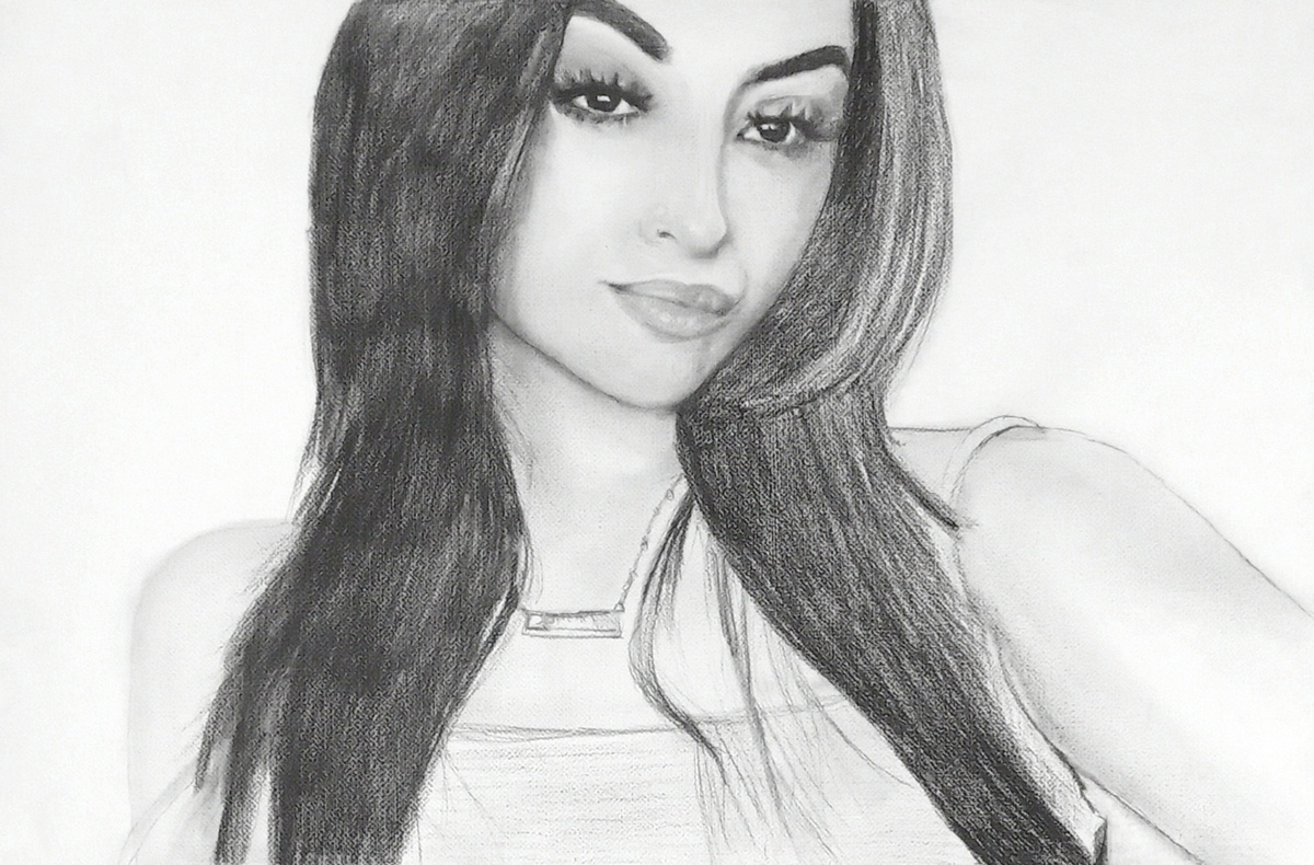 A pencil drawing portraying a woman with long hair, exhibiting a smooth style.