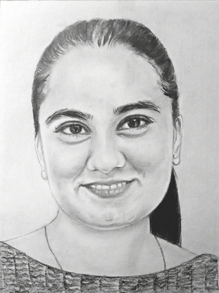 A pencil drawing in a smooth style of a woman smiling - perfect for a 1-year anniversary gift for your girlfriend.