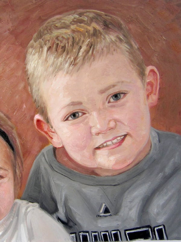A photo of a thick-style painting of a boy and a girl.