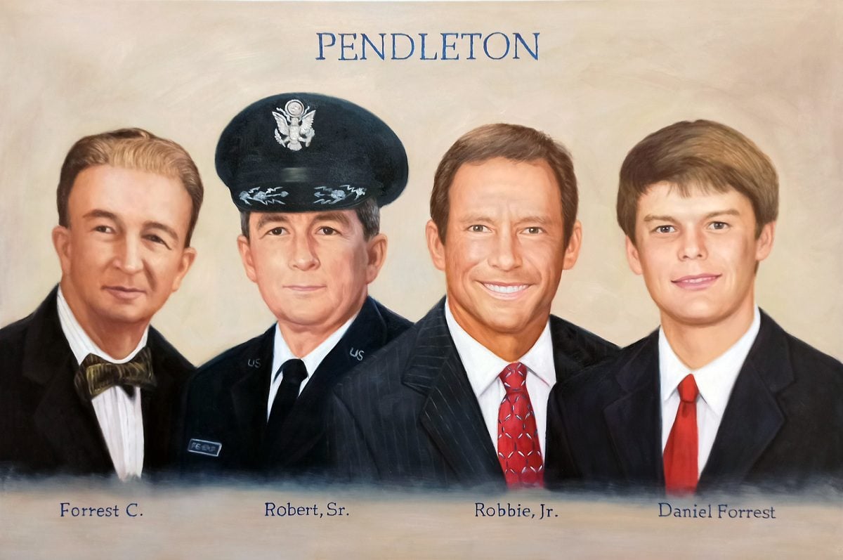 A thick oil painting of the Pendleton family on Veteran's Day.
