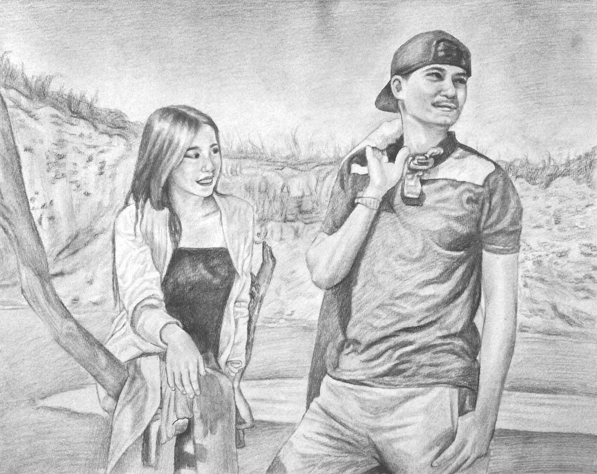 A pencil sketch of a man and a woman, ideal for gifting on a best friend's birthday.