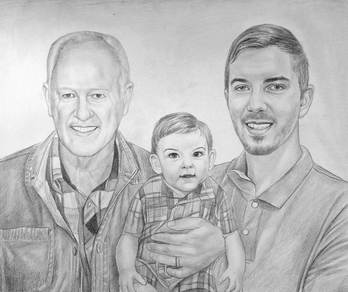 A pencil sketchy style artwork capturing an older man and a baby, perfect for Father's Day.
