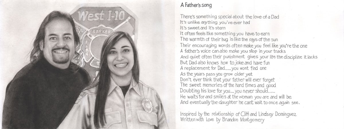 Custom artwork for parents: A Drawing of a police officer along with a Father's song.
