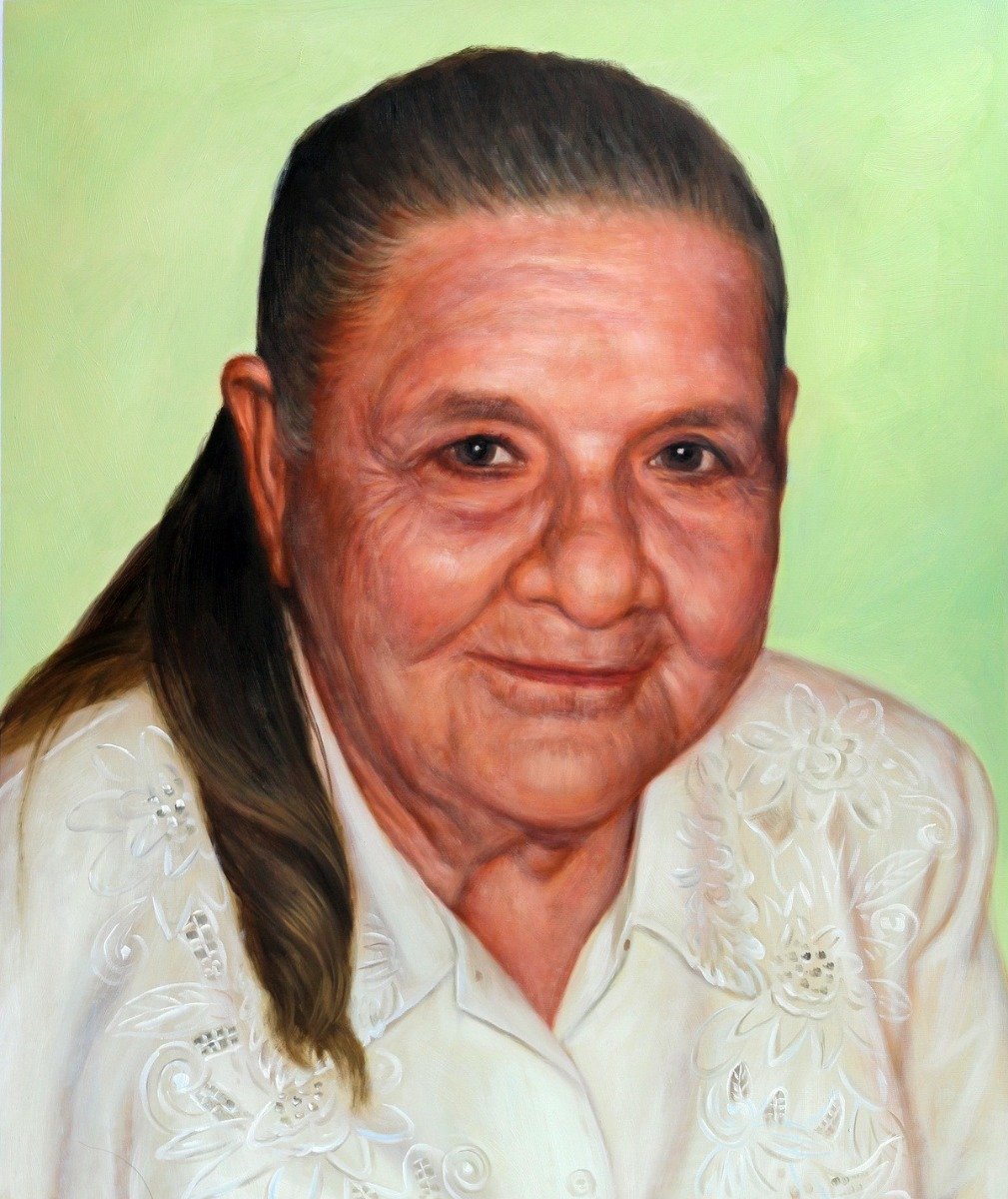 A thick brush style oil painting of an old woman, an ideal gift for a wife.