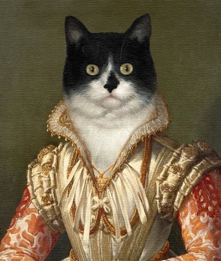 A renaissance cat painting with fine brush style.