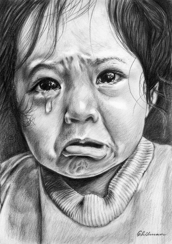 A sketch of a crying child